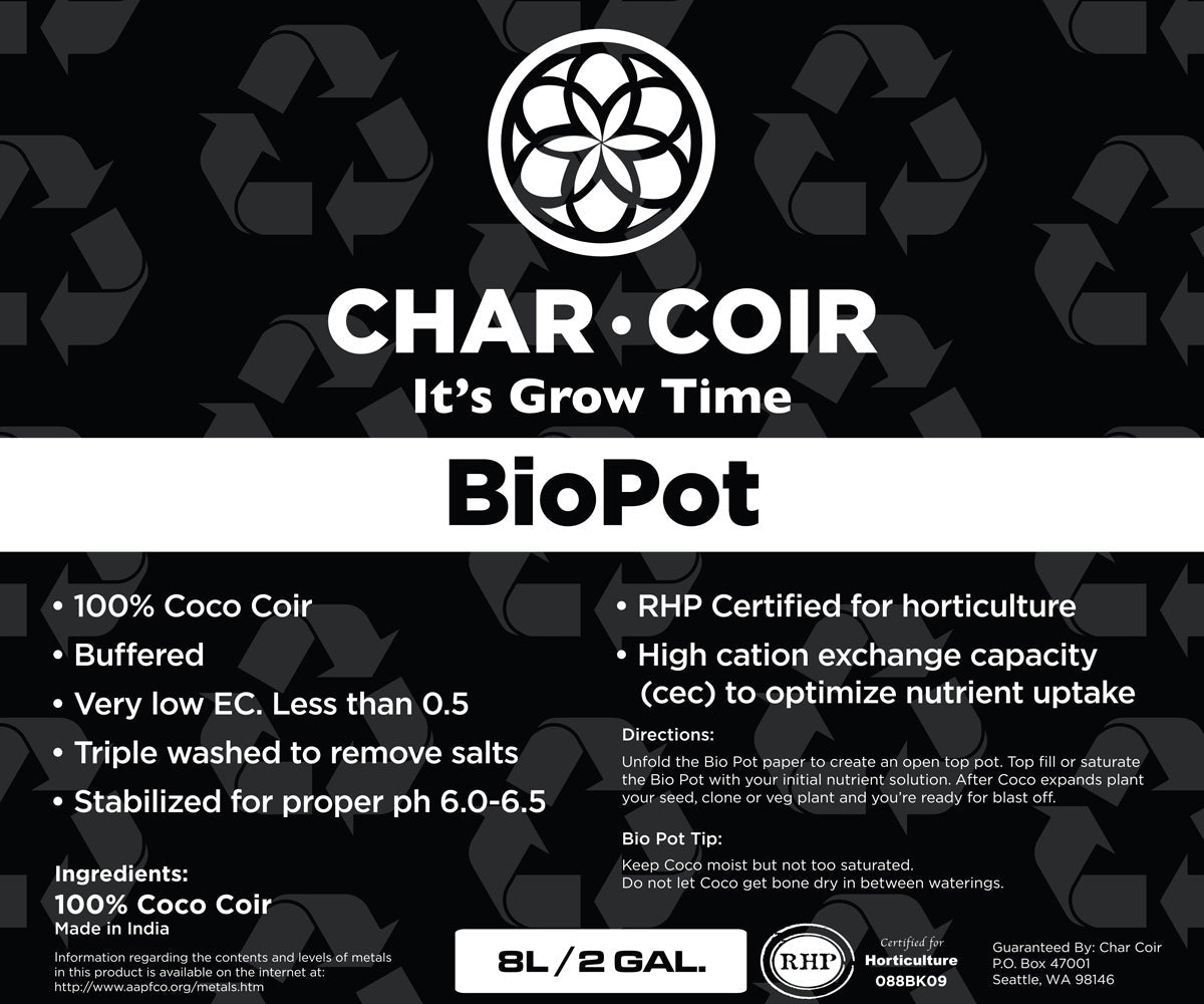 Char Coir BioPot, 8 L, case of 10 - 815 Gardens