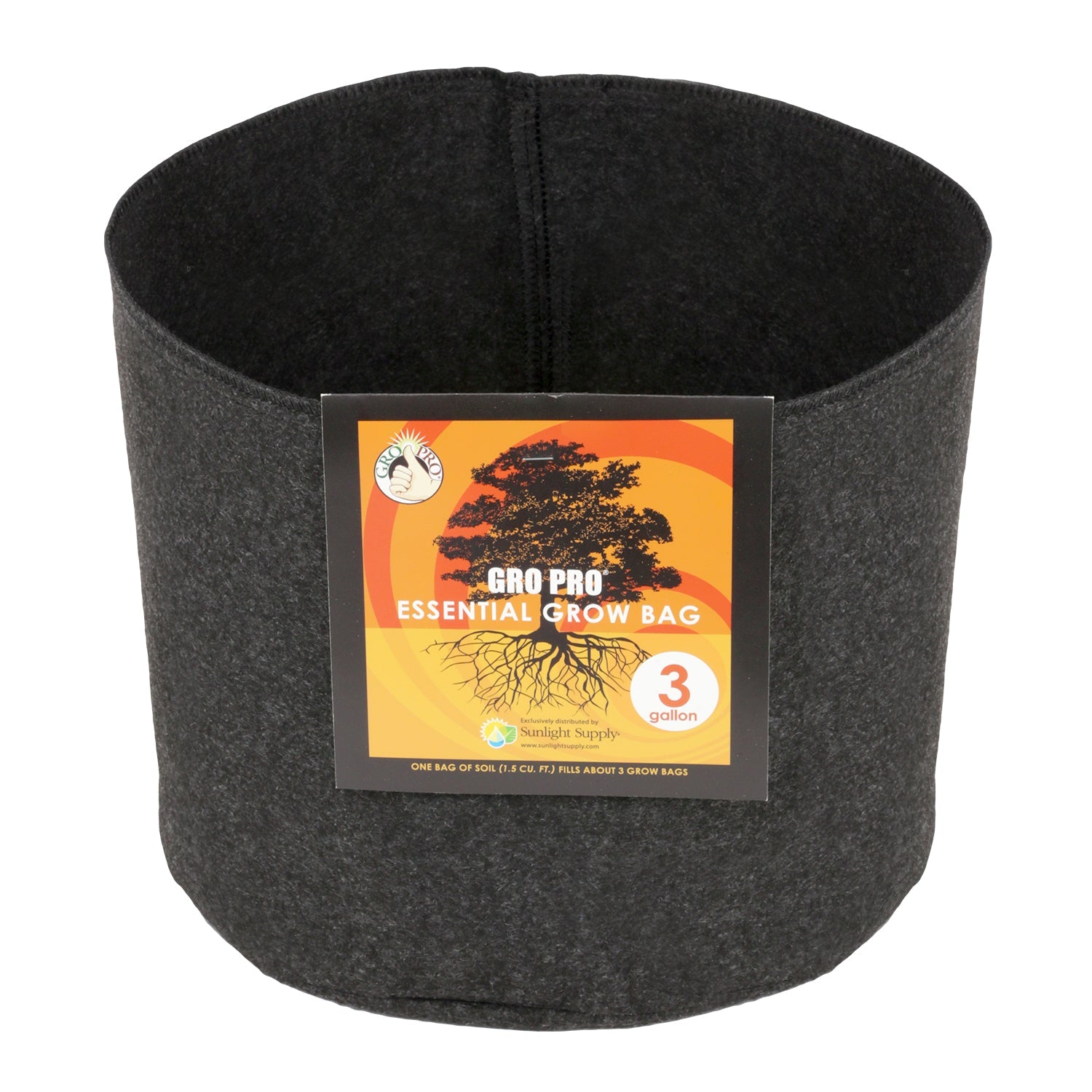 Gro Pro Essential Round Fabric Pot - Black 3 Gallon NO HANDLES - 815 Gardens